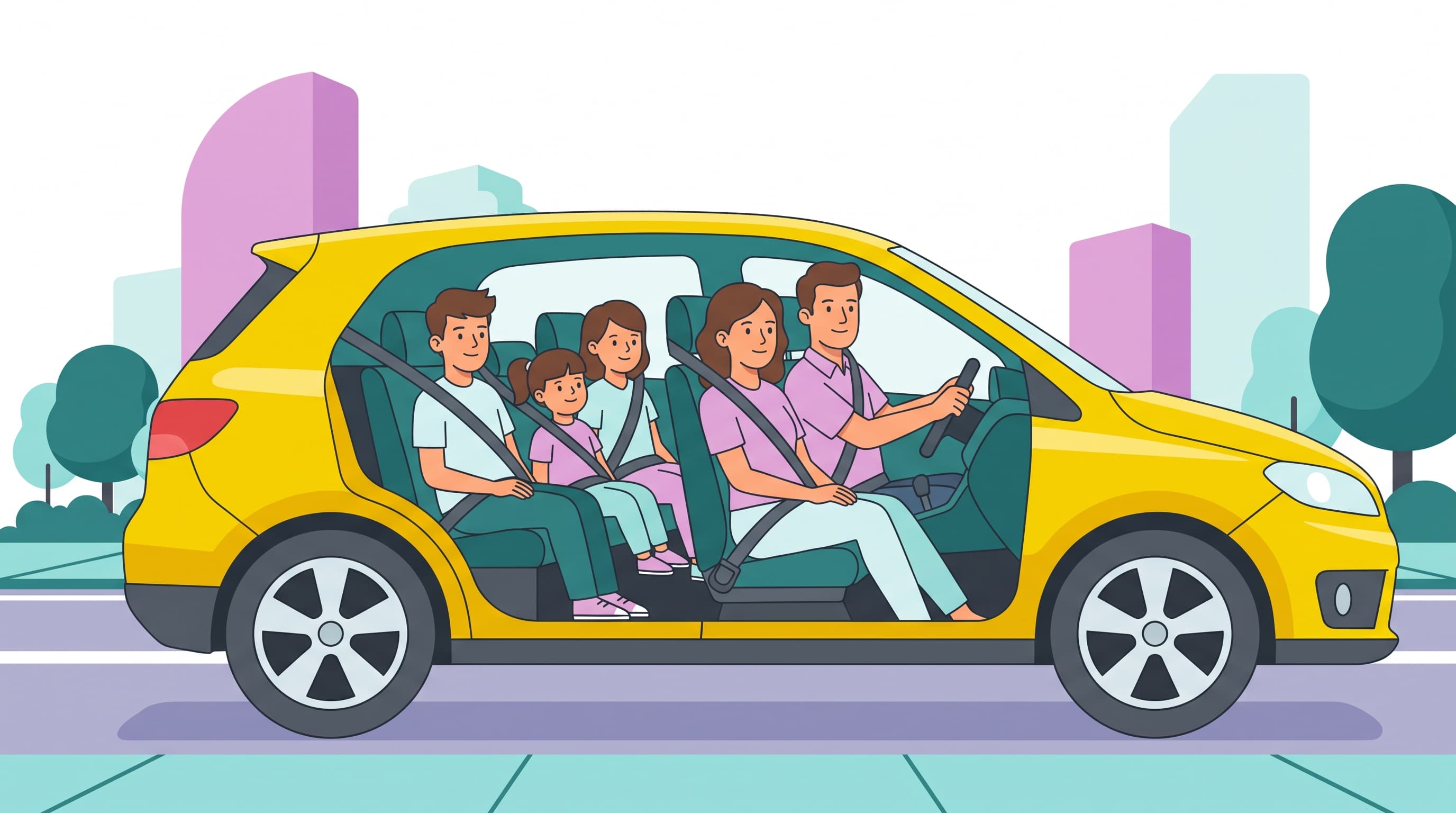 Pasajeros viajando de forma segura en un automóvil